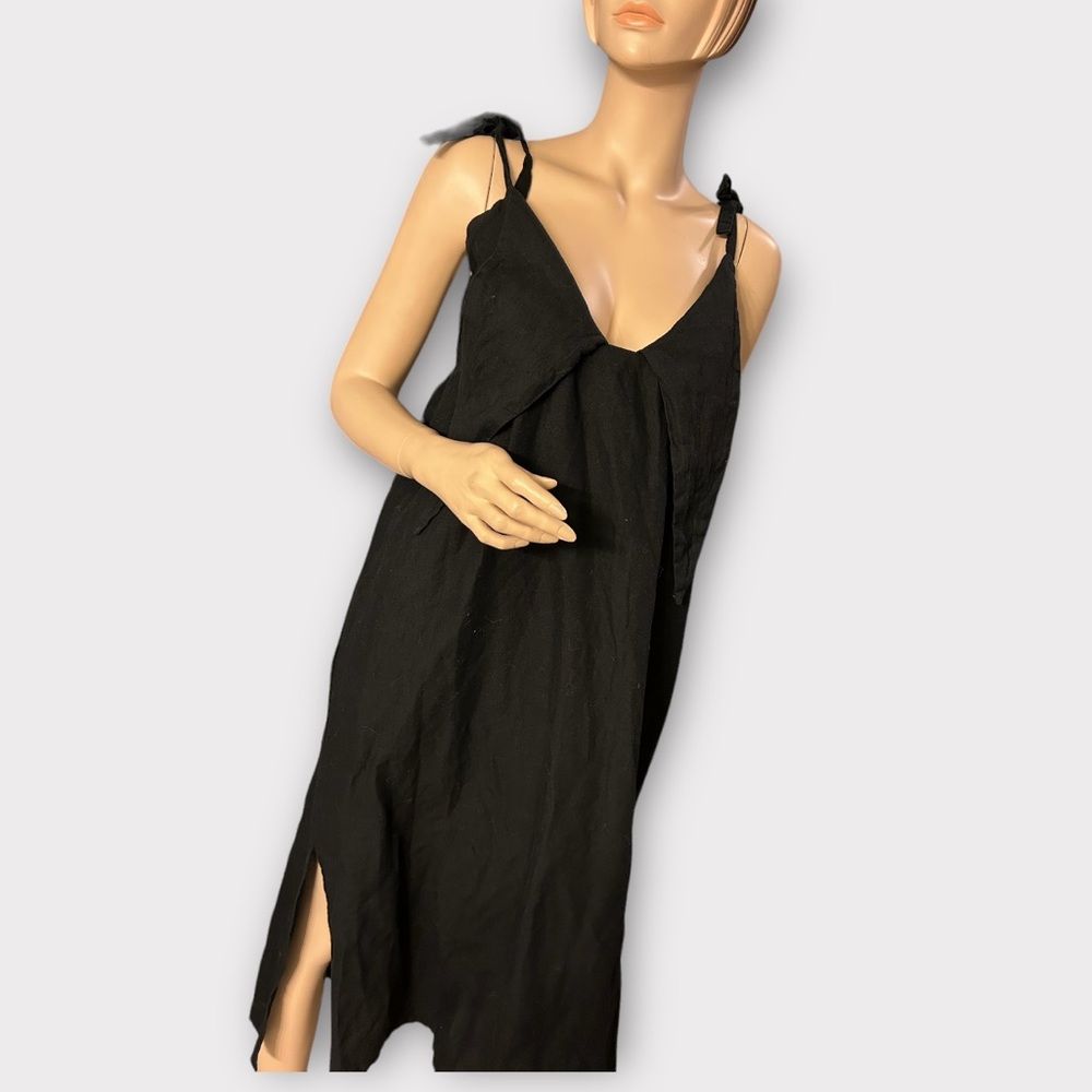 Emerson Fry‎ India Collection Dress Medium M Black Linen Midi Cotton